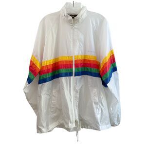 Vintage 90s Sherry  Beach Aruba Faded Logo Rainbow Windbreaker Jacket Adult XL